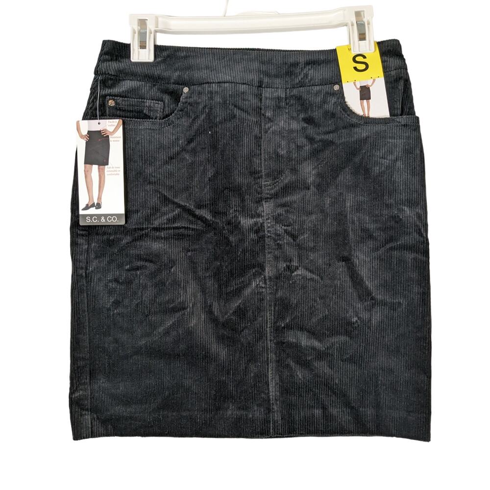 Corduroy Skirt Tummy Control Pull On Black Office‎ Small Stretchy Career S.C. Co